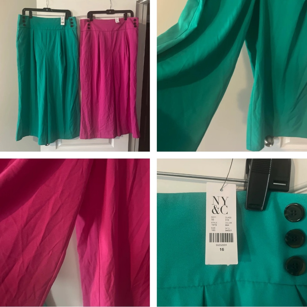New York & Company Vibrant Green and Pink Wide Leg Capri Pants! NWT!